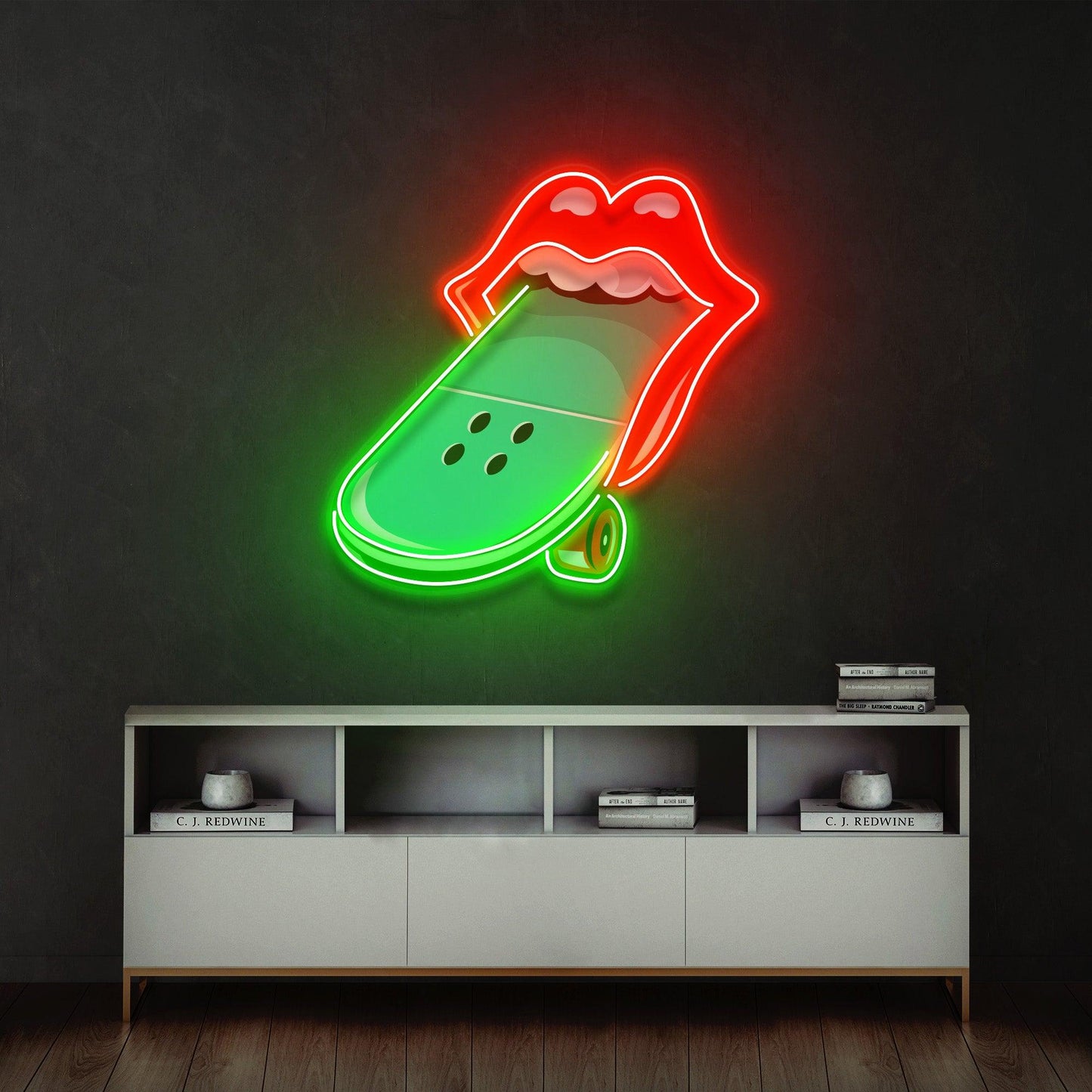 Lips Skateboard Led Neon Acrylic Artwork - Neonzastudio