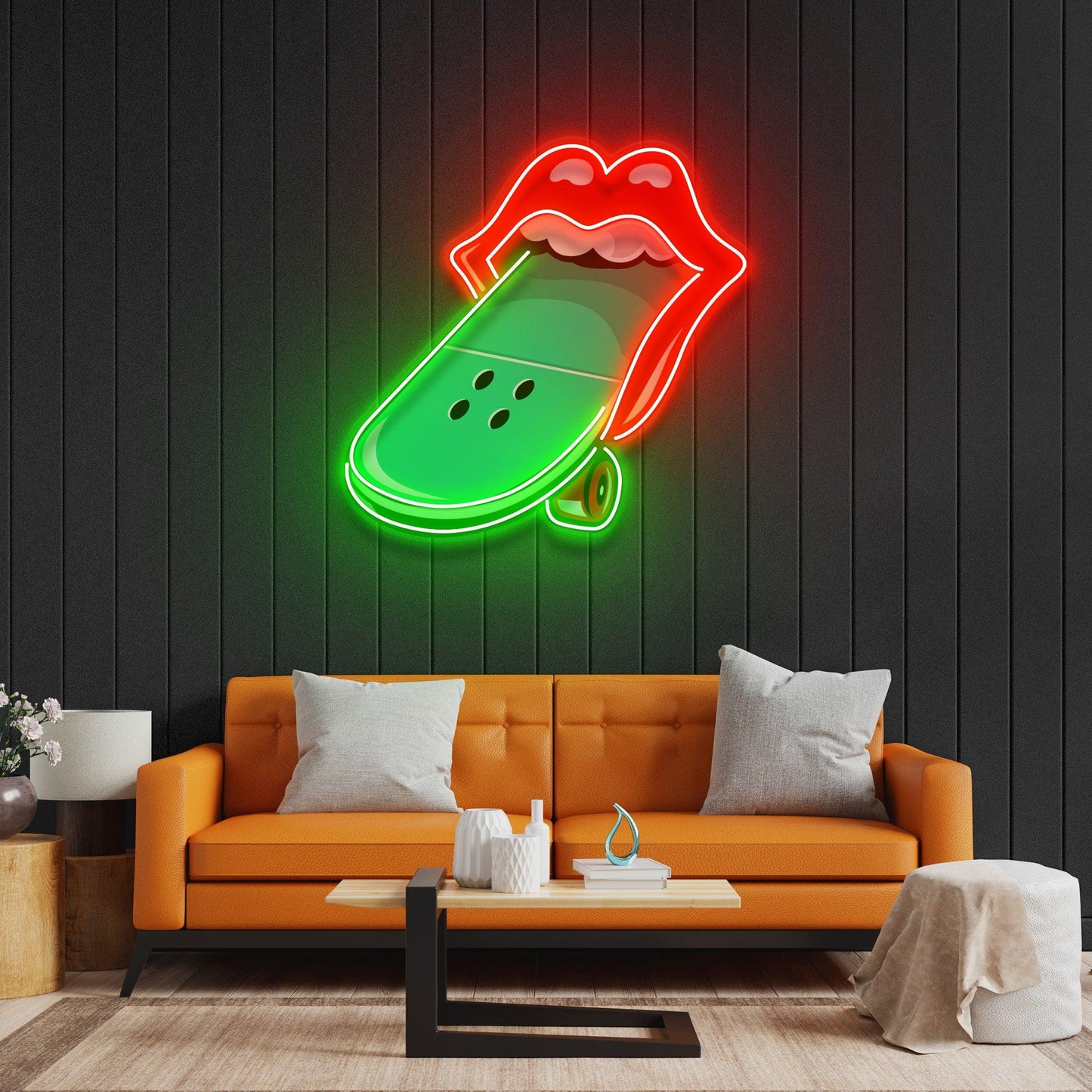 Lips Skateboard Led Neon Acrylic Artwork - Neonzastudio