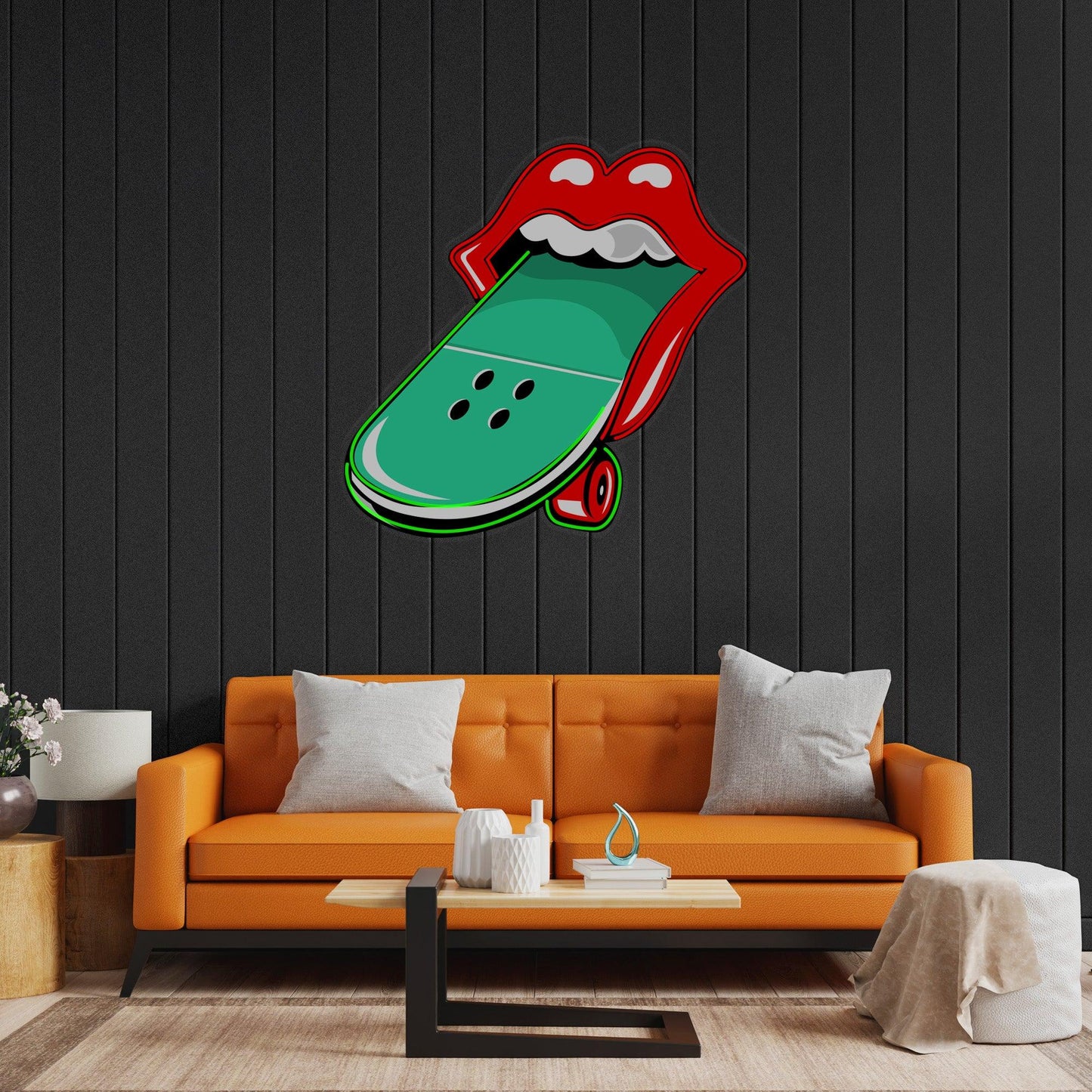 Lips Skateboard Led Neon Acrylic Artwork - Neonzastudio