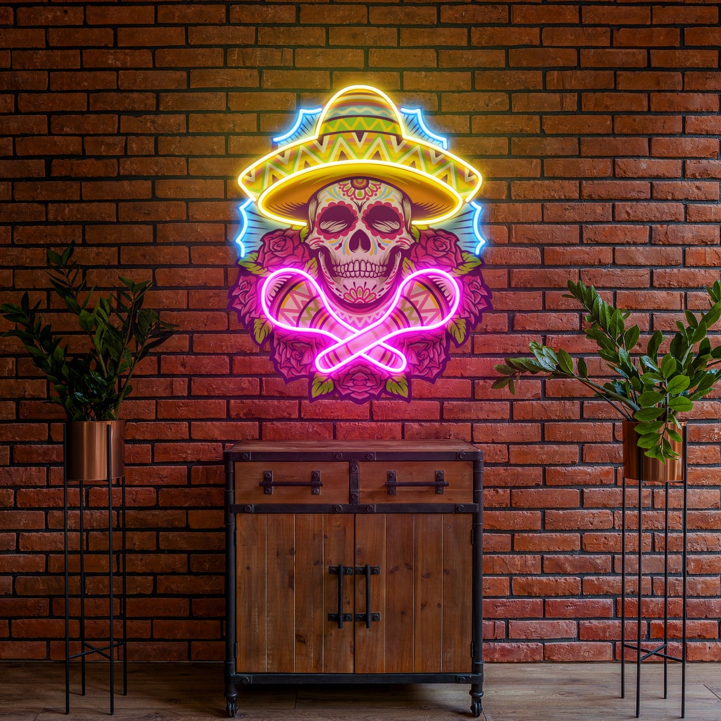 Mexican Dia De Los Muertos Skull Artwork Led Neon Sign Light - Neonzastudio