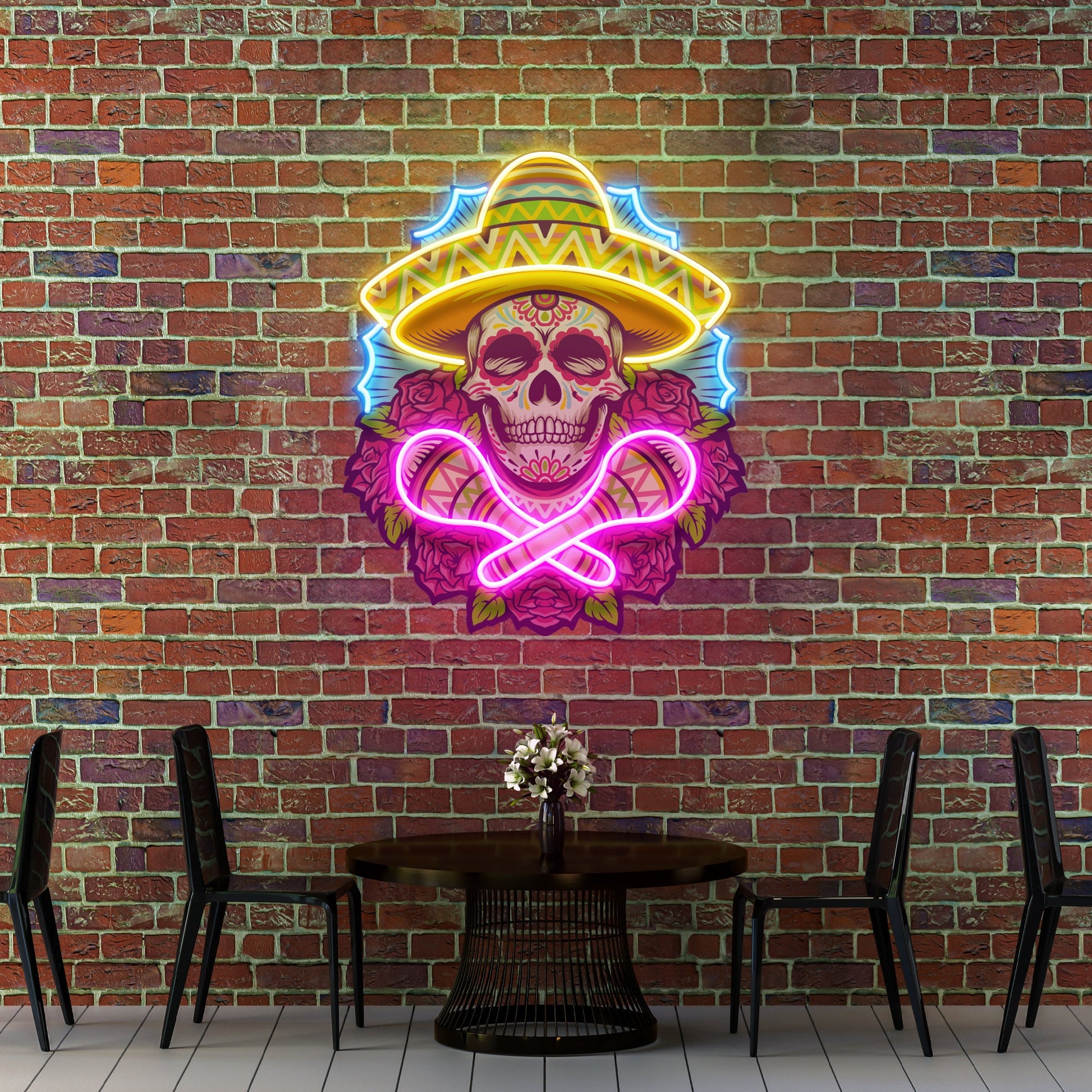 Mexican Dia De Los Muertos Skull Artwork Led Neon Sign Light - Neonzastudio