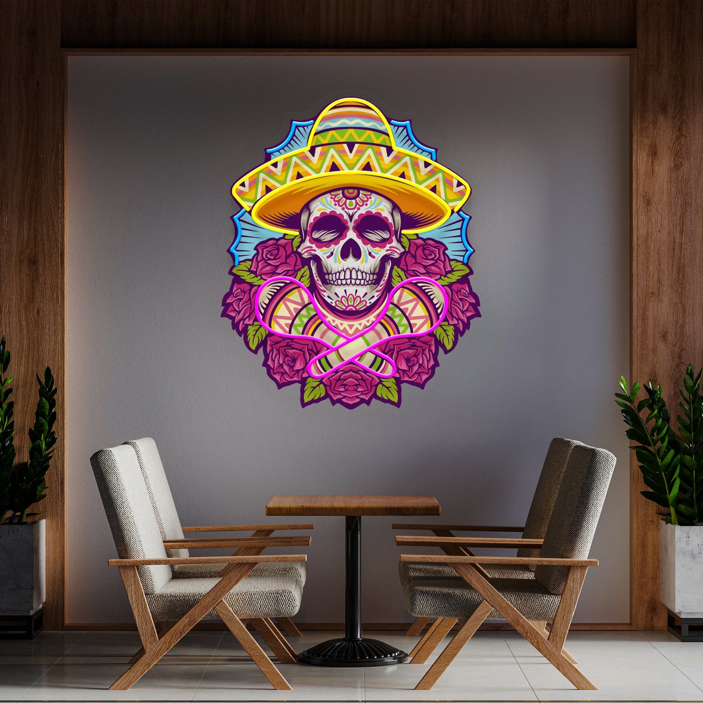 Mexican Dia De Los Muertos Skull Artwork Led Neon Sign Light - Neonzastudio