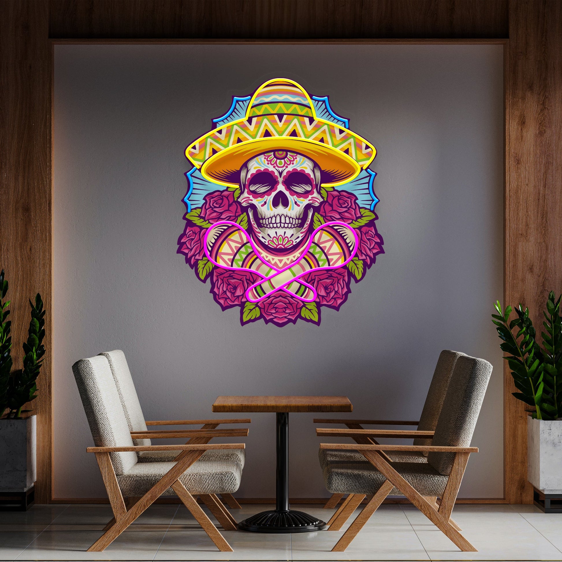 Mexican Dia De Los Muertos Skull Artwork Led Neon Sign Light - Neonzastudio