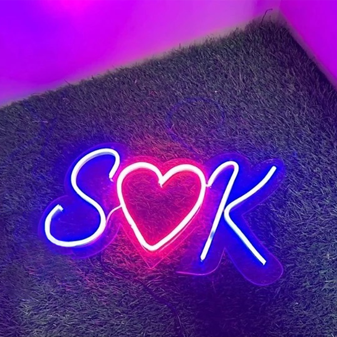Couple Initials Neon With Heart - Neonzastudio