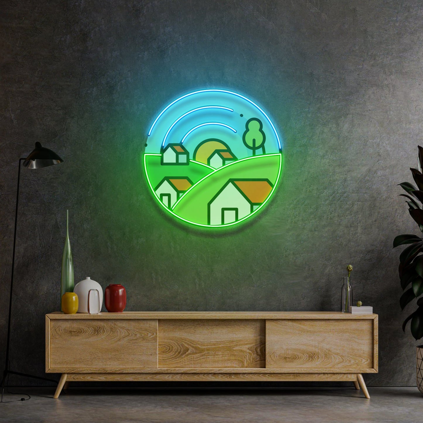 Morning on Grassy Village LED Neon Sign Light Pop Art - Neonzastudio