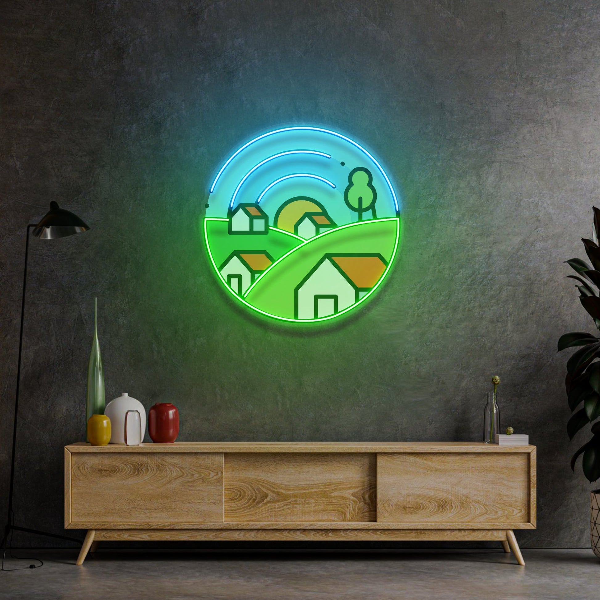 Morning on Grassy Village LED Neon Sign Light Pop Art - Neonzastudio