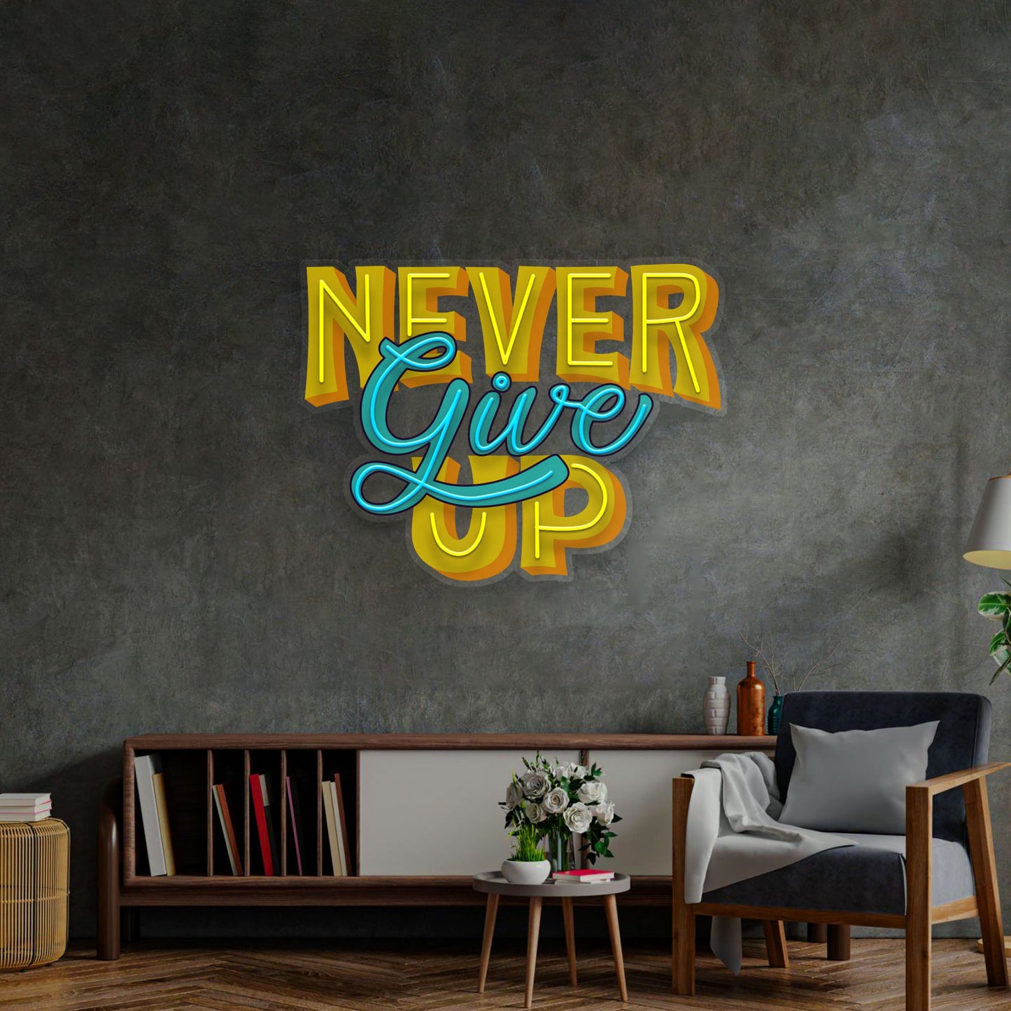 Never Give Up LED Neon Sign Light Pop Art - Neonzastudio