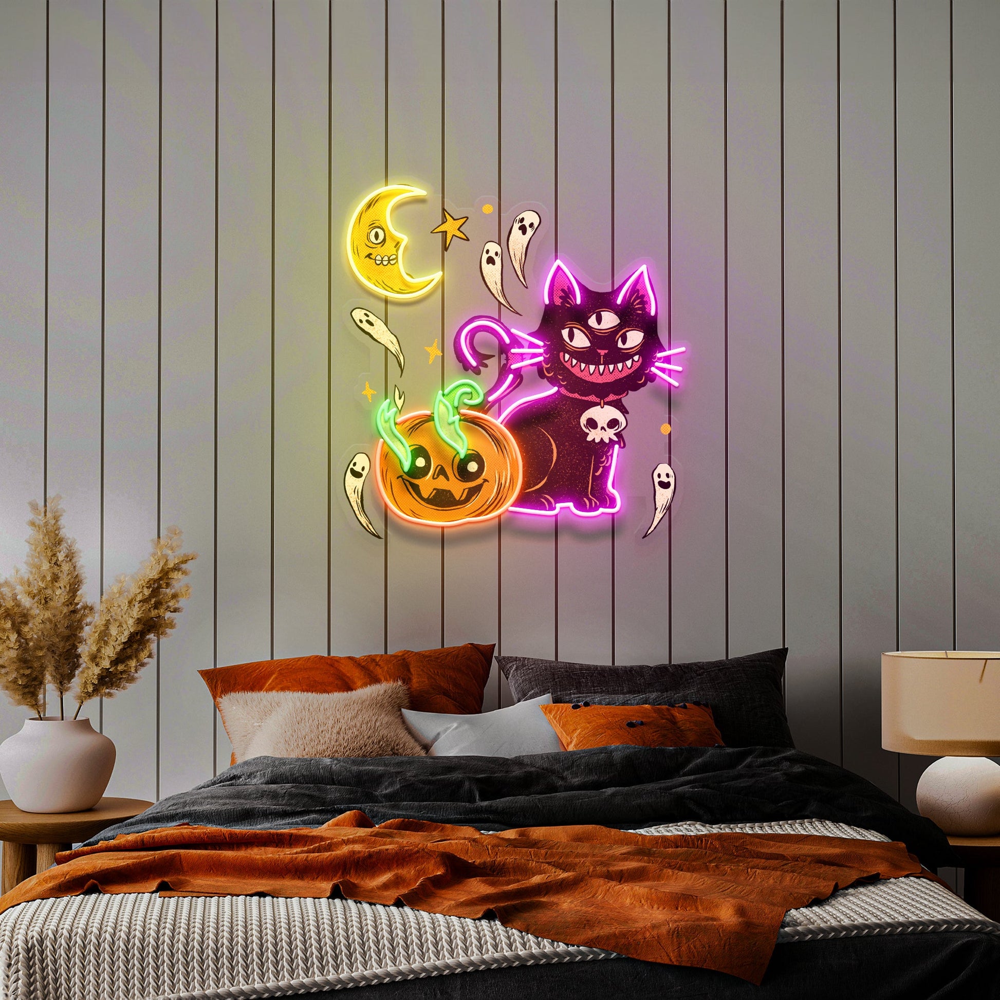 Pumpkin Cat Halloween Artwork Led Neon Sign Light - Neonzastudio
