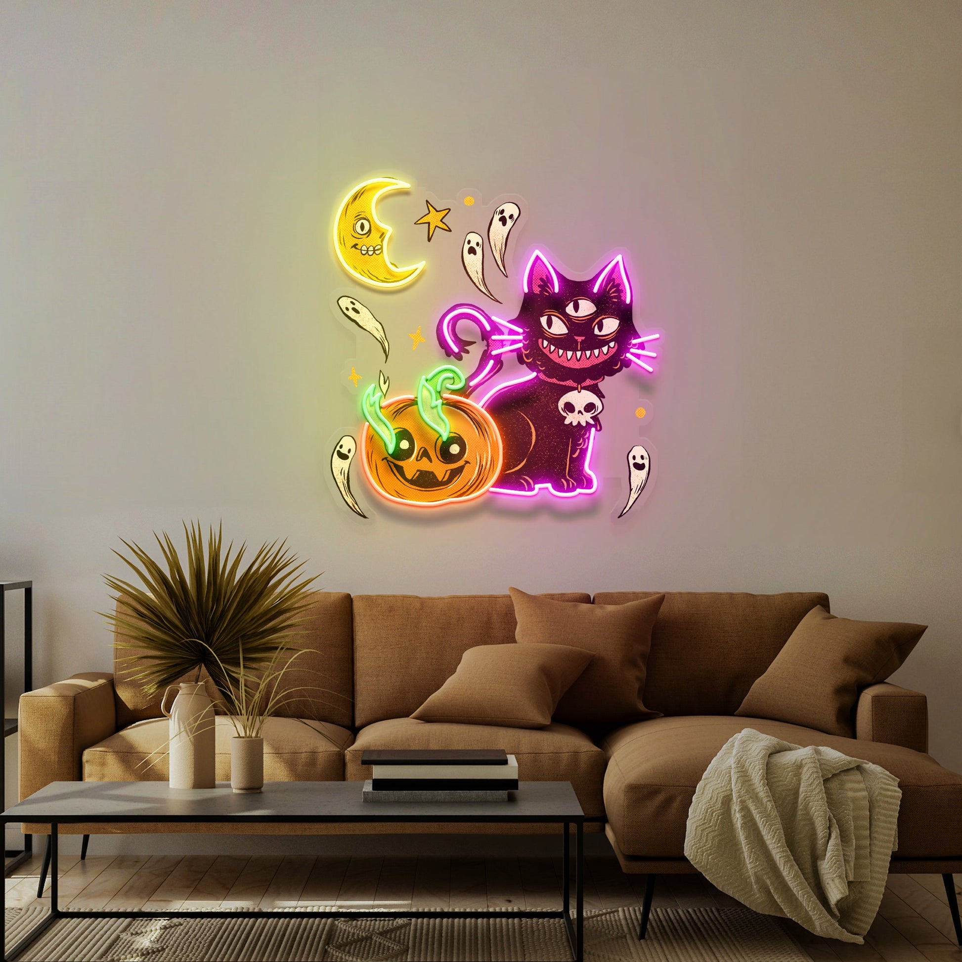 Pumpkin Cat Halloween Artwork Led Neon Sign Light - Neonzastudio