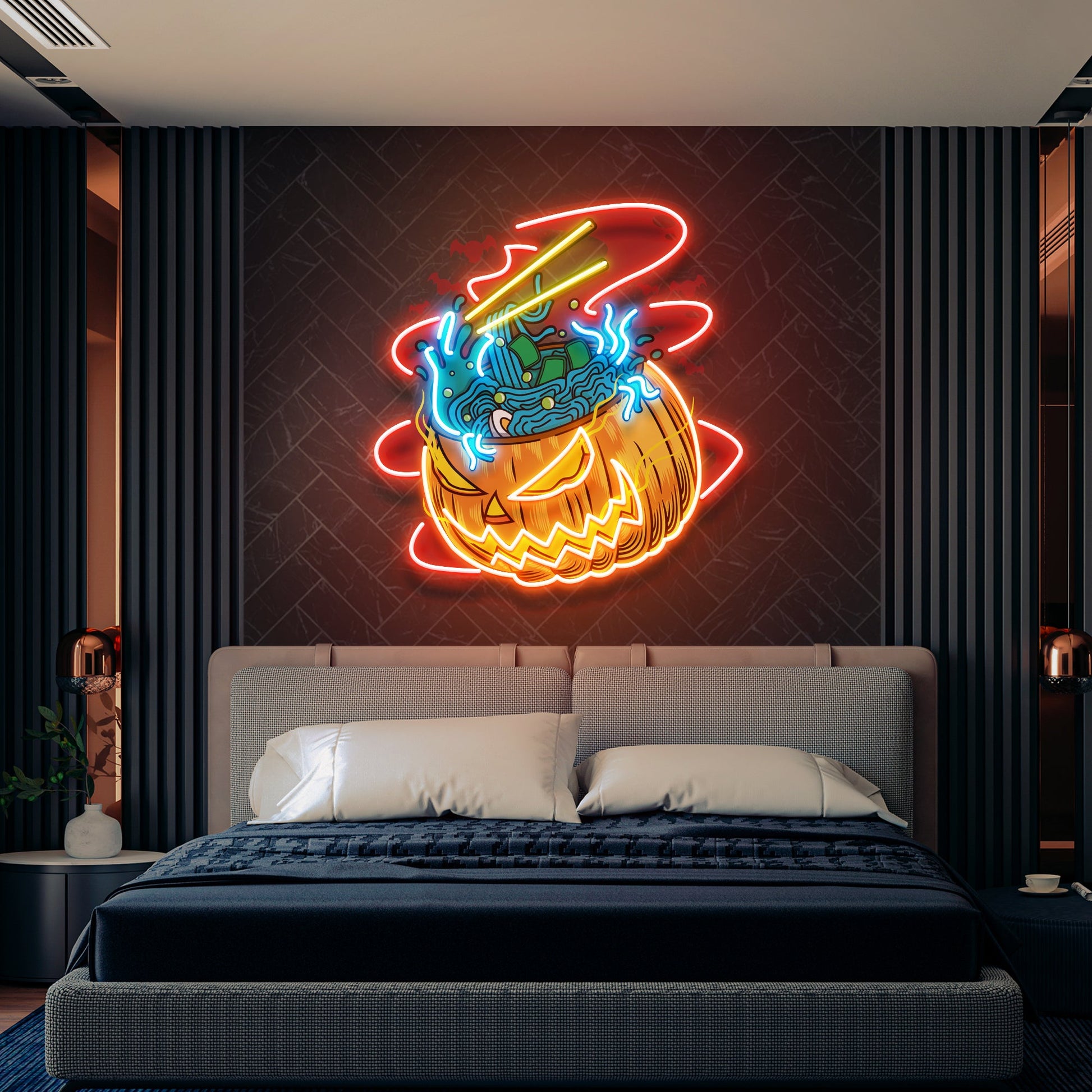 Pumpkin Ramen Monster With Halloween Artwork Led Neon Sign Light - Neonzastudio