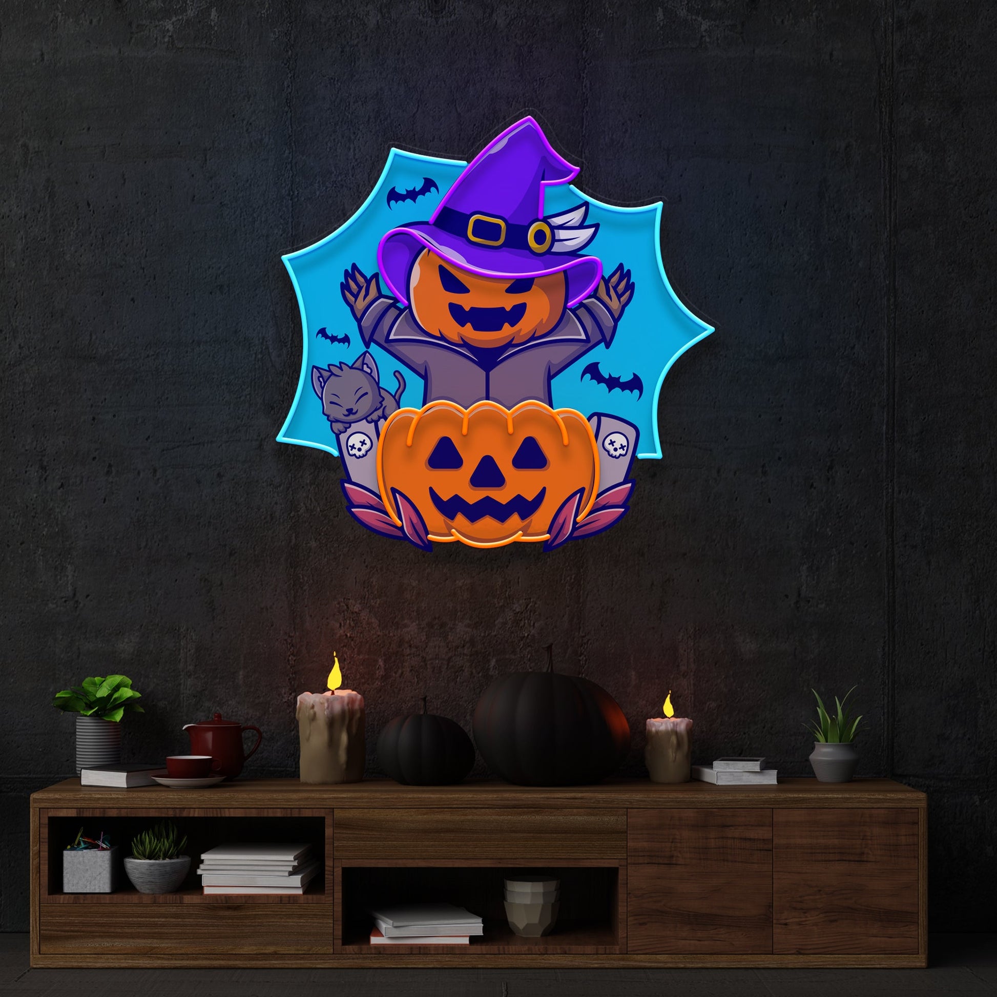 Pumpkin Witch Artwork Led Neon Sign Light - Neonzastudio