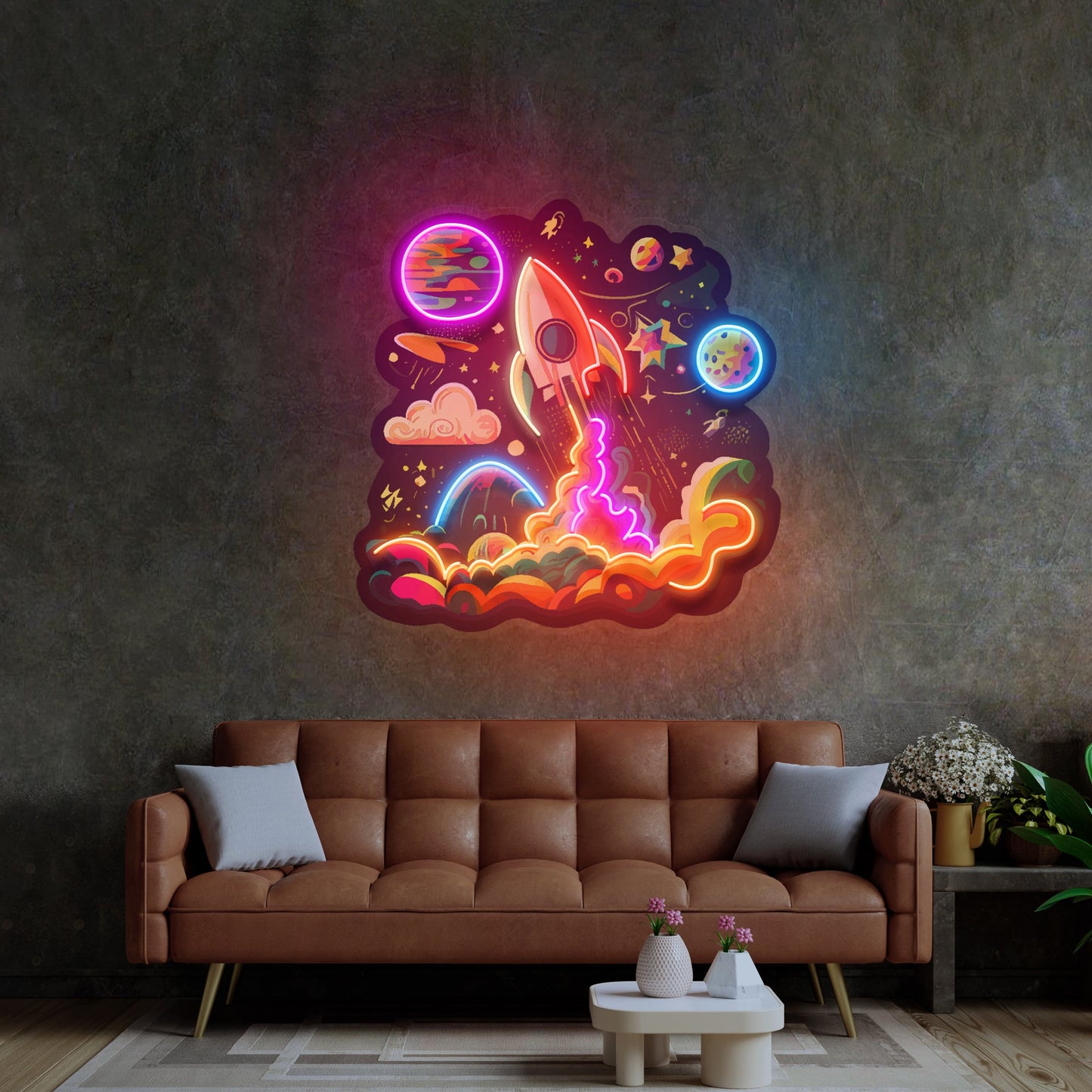 Rocket Launching Into Galaxy LED Neon Sign Light Pop Art - Neonzastudio