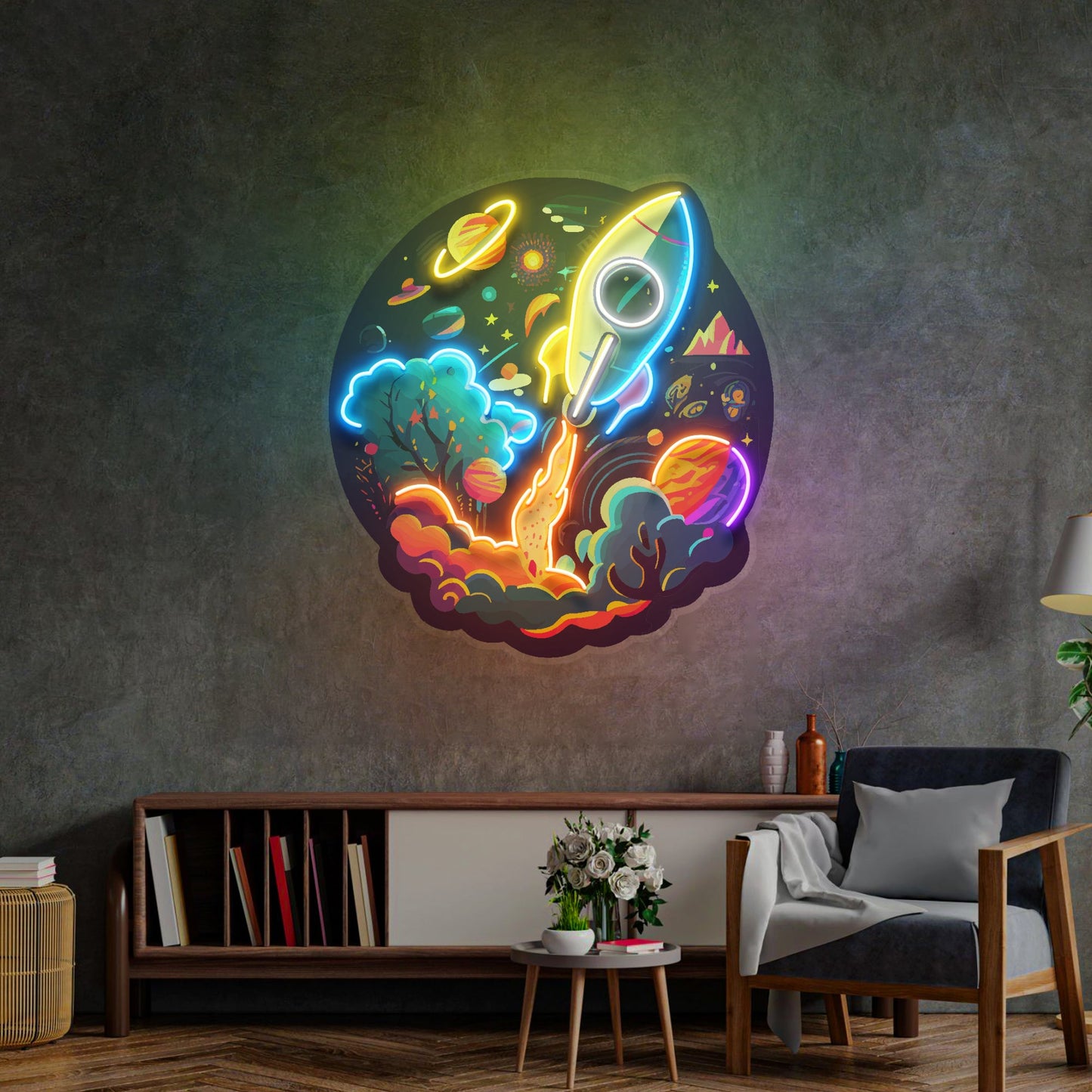 Rocket Launching Universe LED Neon Sign Light Pop Art - Neonzastudio