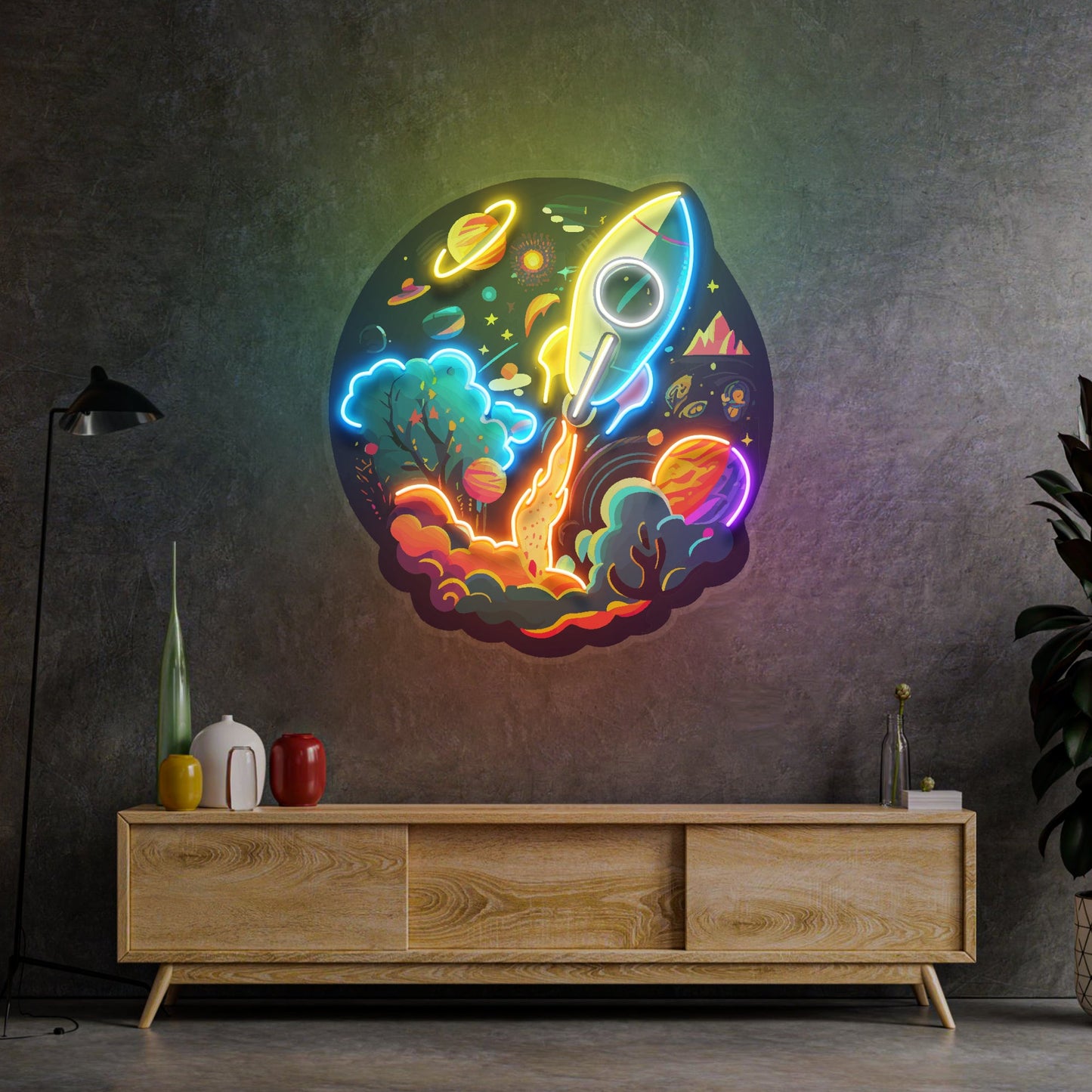 Rocket Launching Universe LED Neon Sign Light Pop Art - Neonzastudio