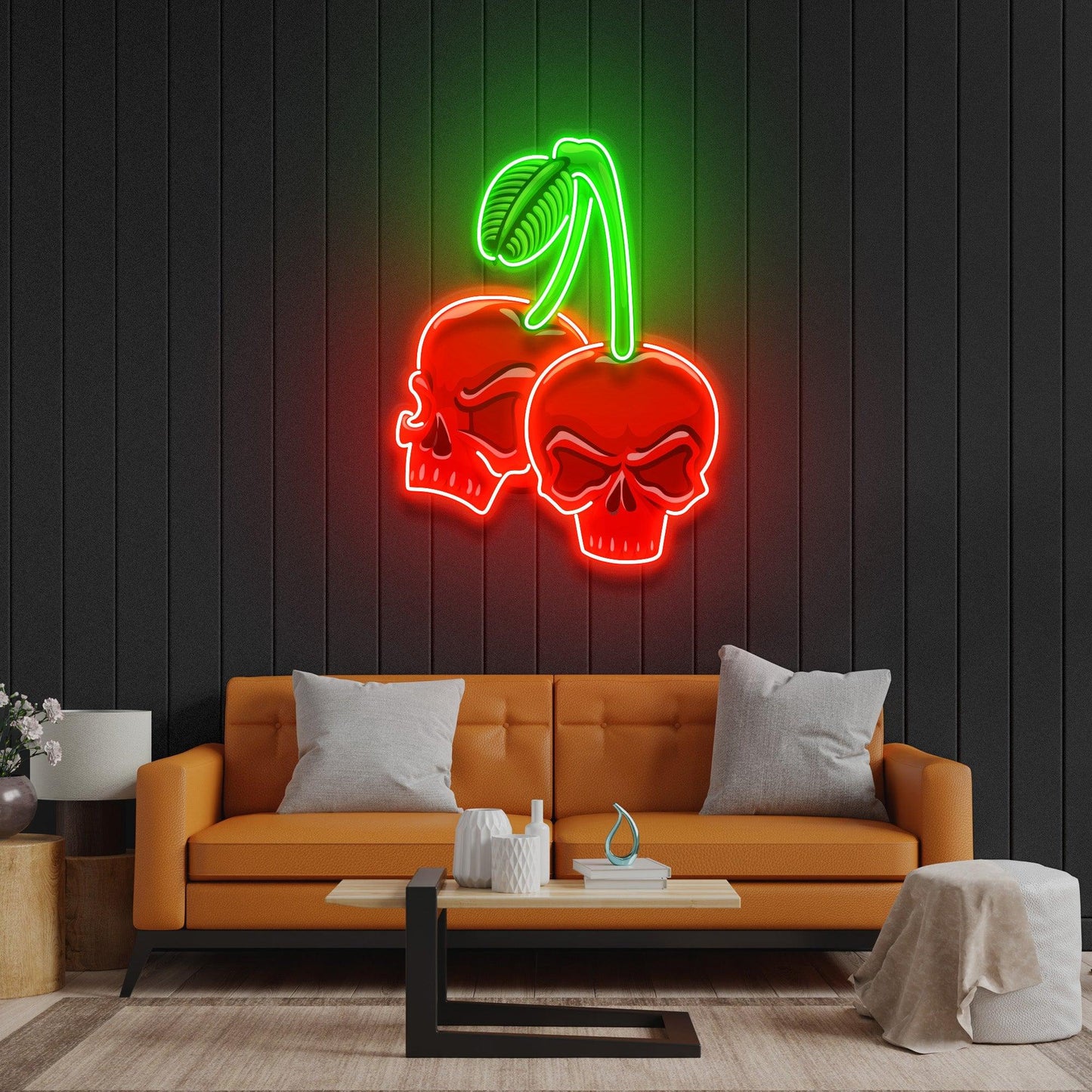 Skull Cherry Led Neon Acrylic Artwork - Neonzastudio