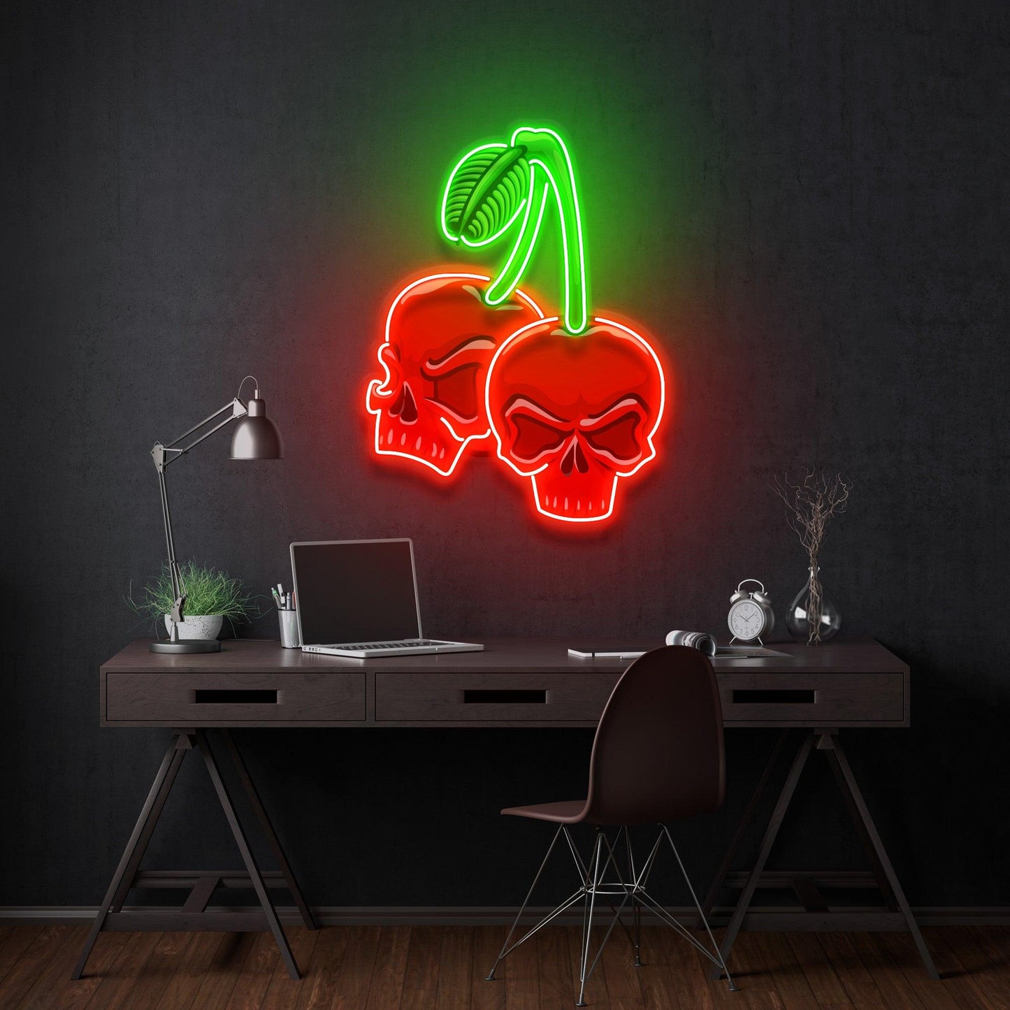 Skull Cherry Led Neon Acrylic Artwork - Neonzastudio
