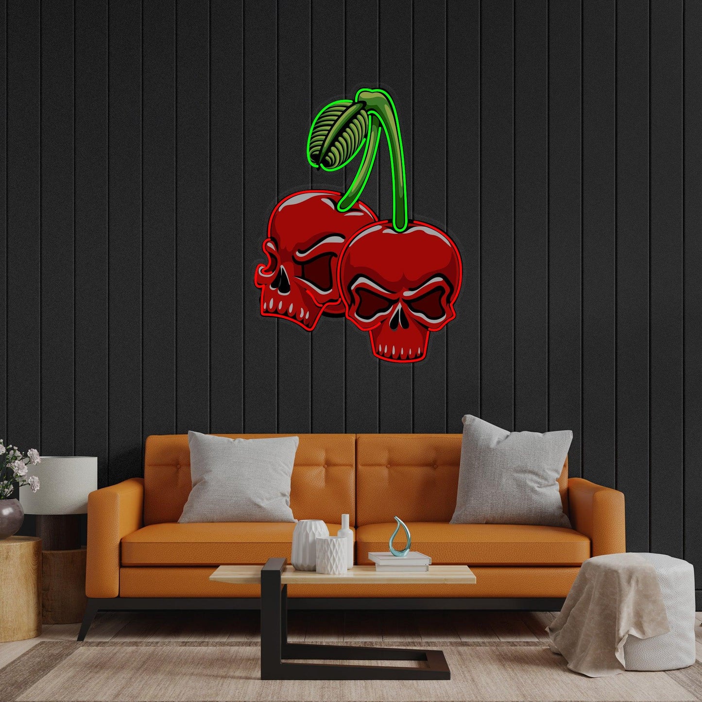 Skull Cherry Led Neon Acrylic Artwork - Neonzastudio