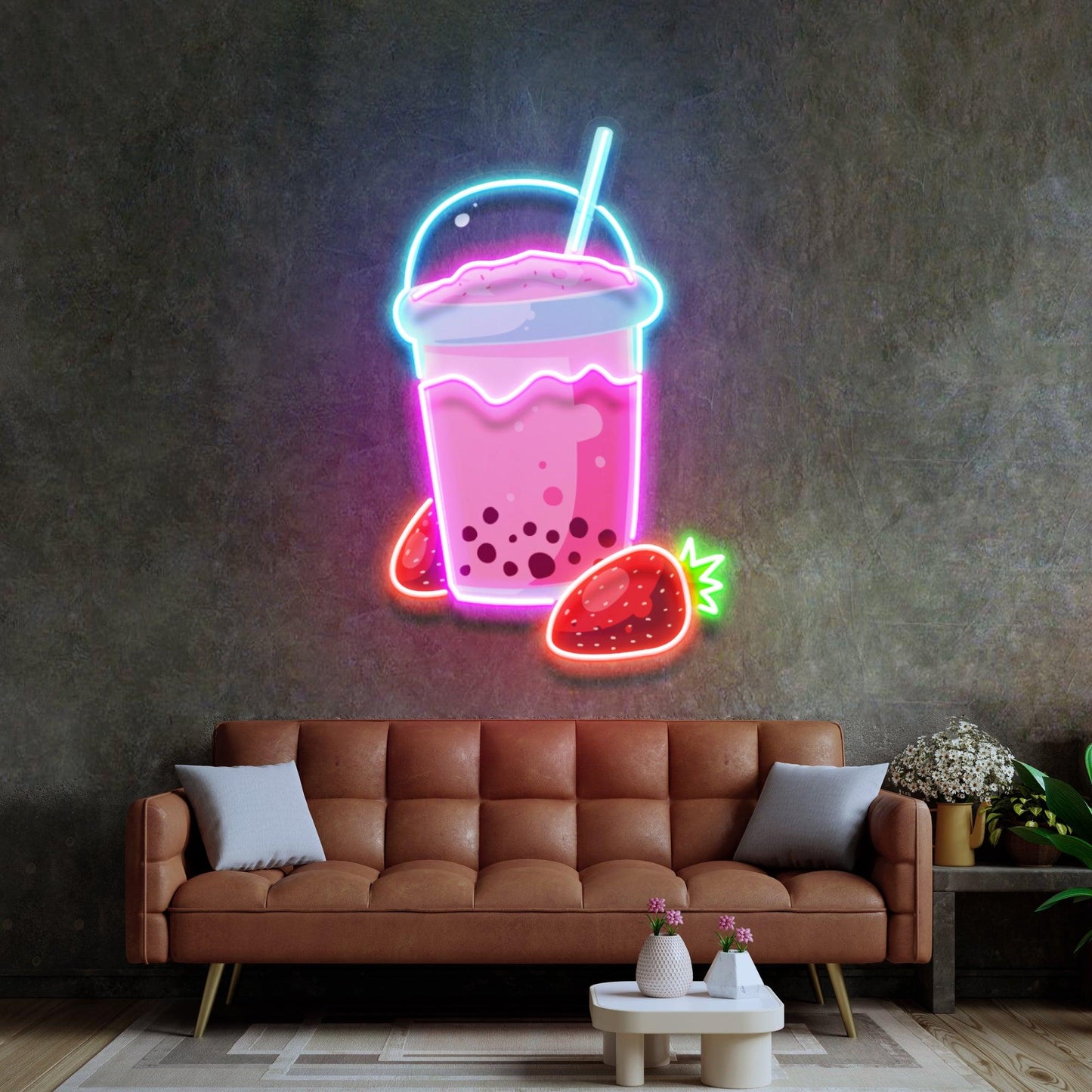 Strawberry Milk Neon Acrylic Artwork - Neonzastudio