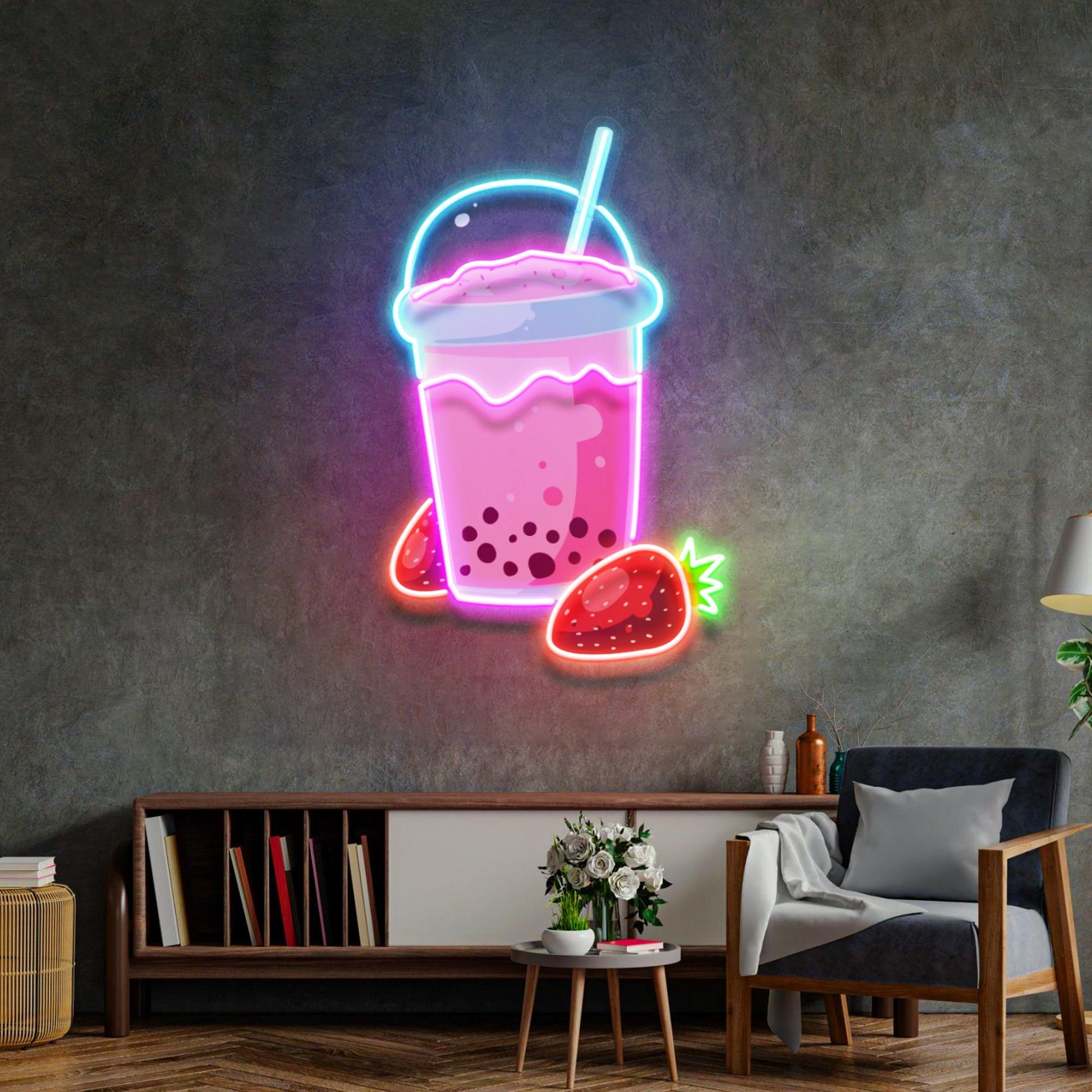Strawberry Milk Neon Acrylic Artwork - Neonzastudio