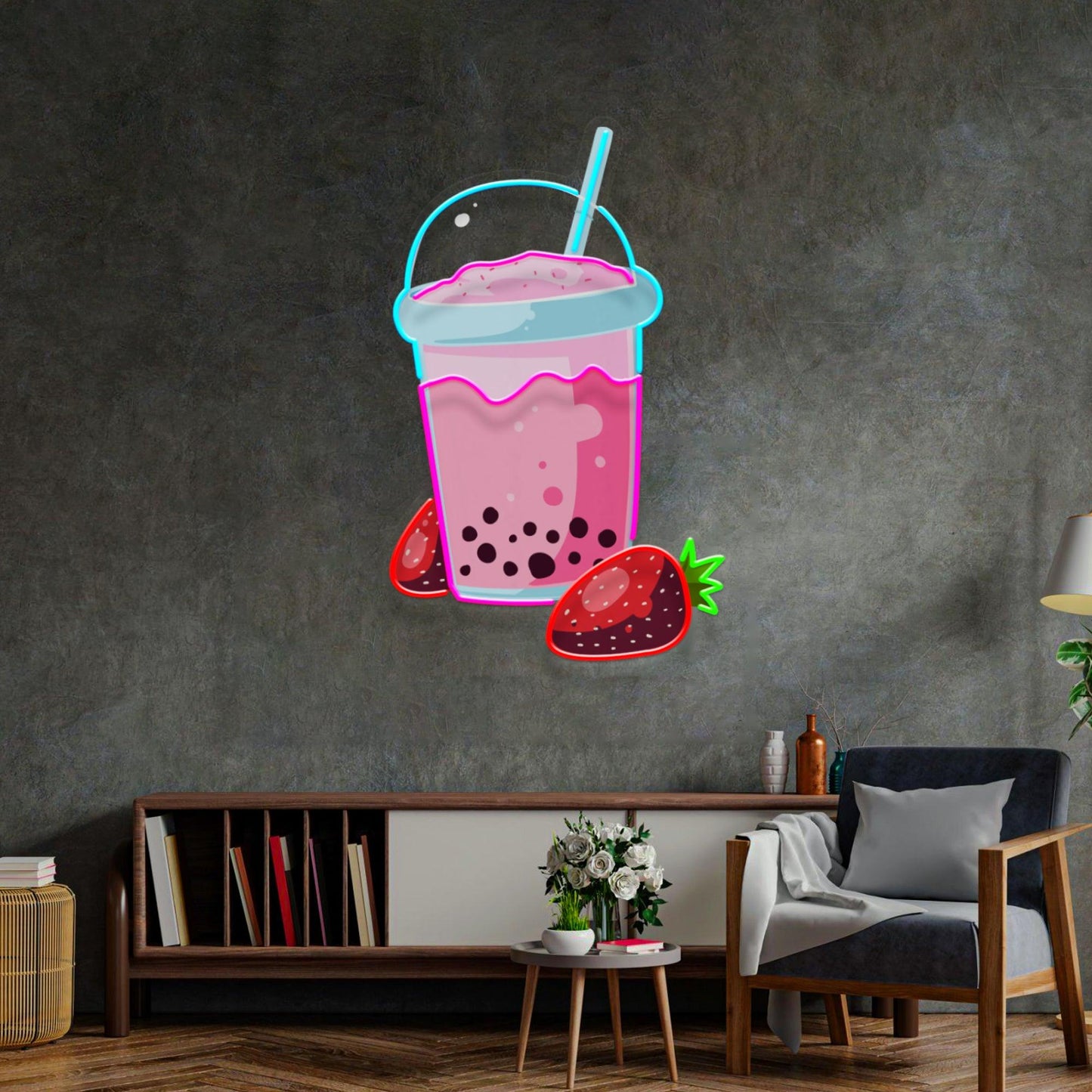 Strawberry Milk Neon Acrylic Artwork - Neonzastudio