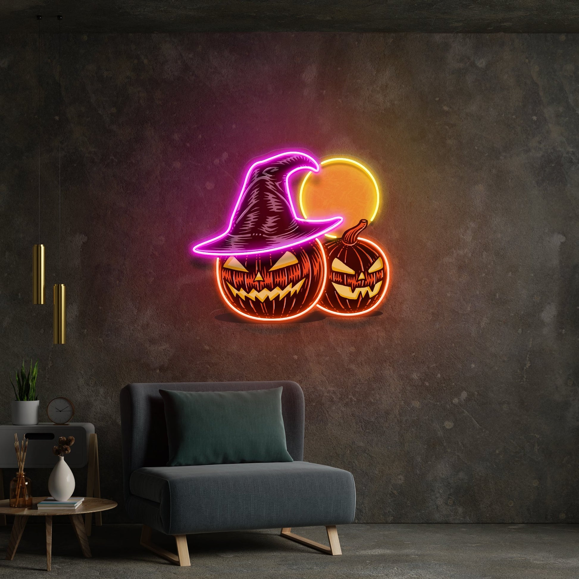 Witch And Moon Pumpkin Artwork Led Neon Sign Light - Neonzastudio