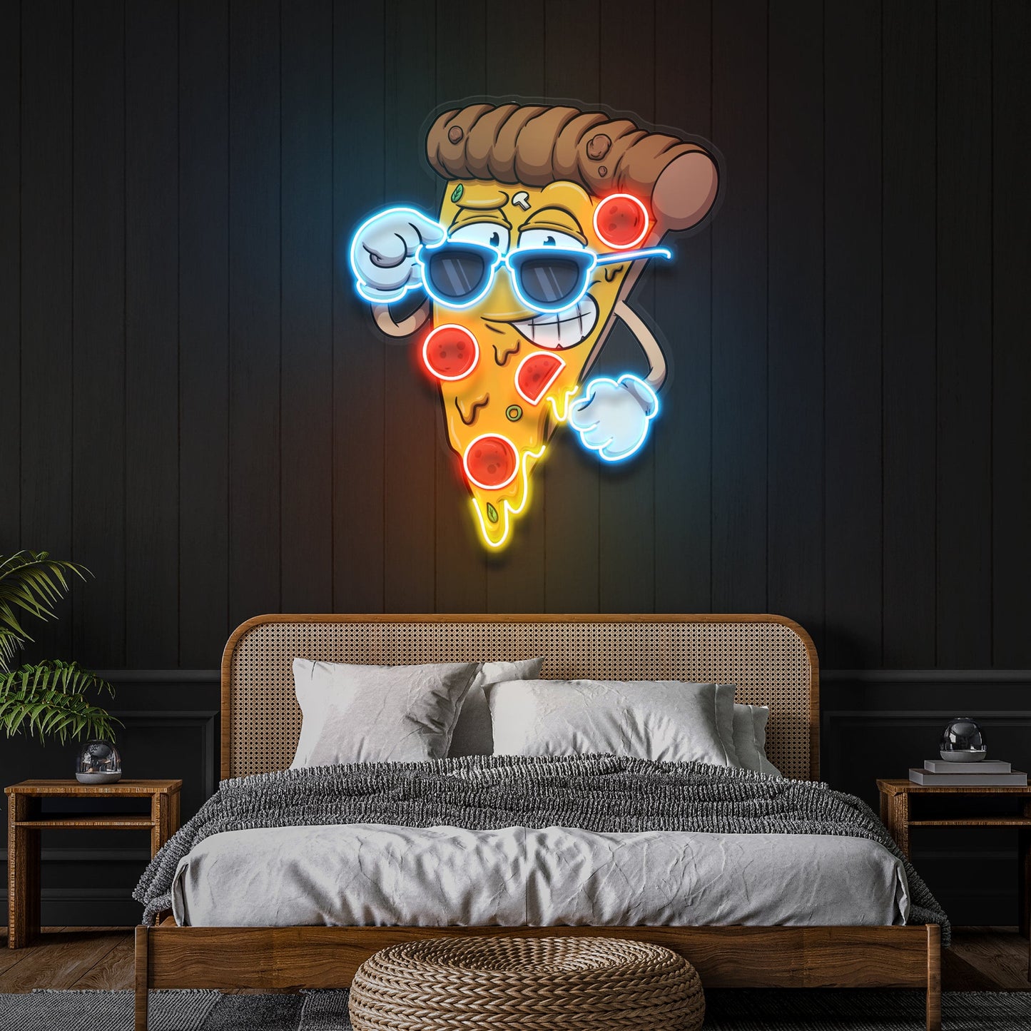 Cute Slice Of Cartoon Pizza Artwork Led Neon Sign Light - Neonzastudio