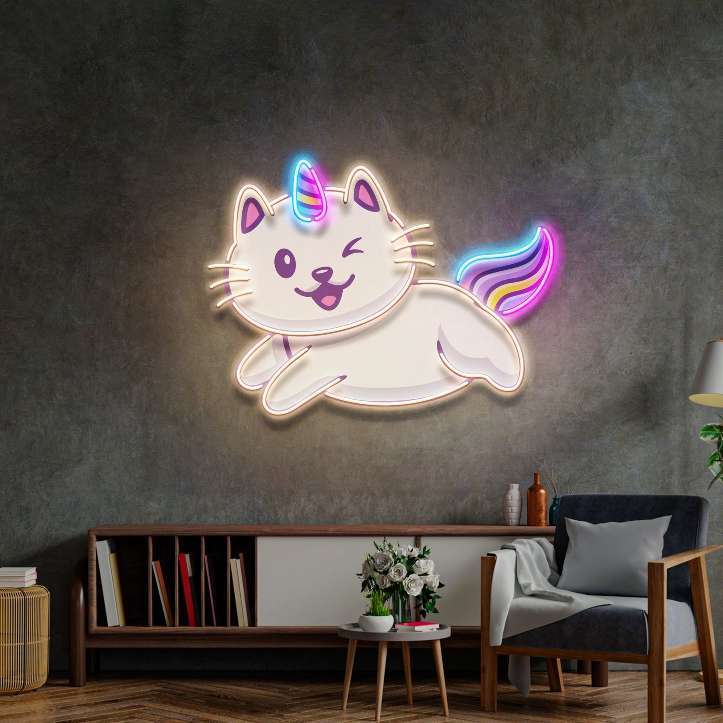Cat Unicorn Flying LED Neon Sign Light Pop Art - Neonzastudio