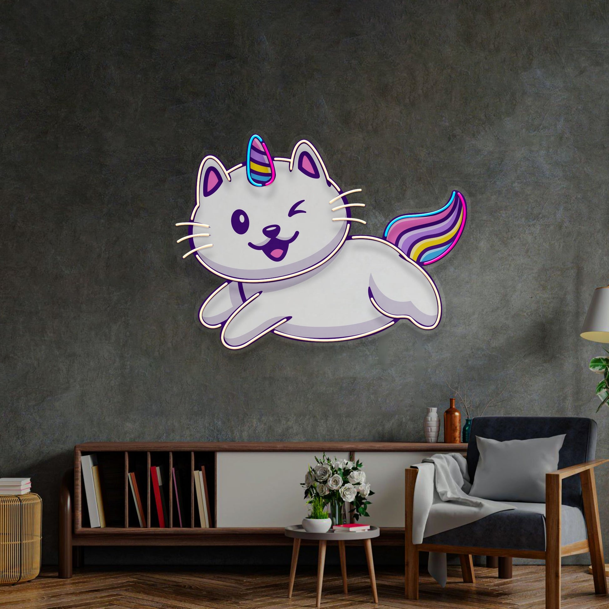 Cat Unicorn Flying LED Neon Sign Light Pop Art - Neonzastudio