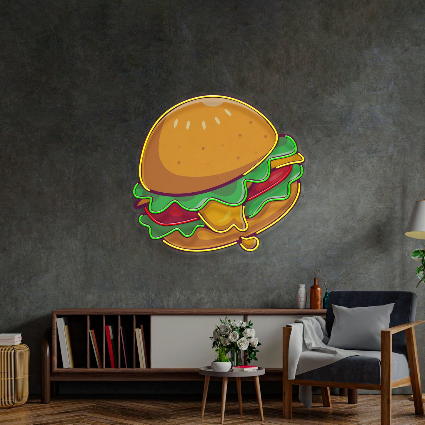 Cheese Burger Cartoon LED Neon Sign Light Pop Art - Neonzastudio