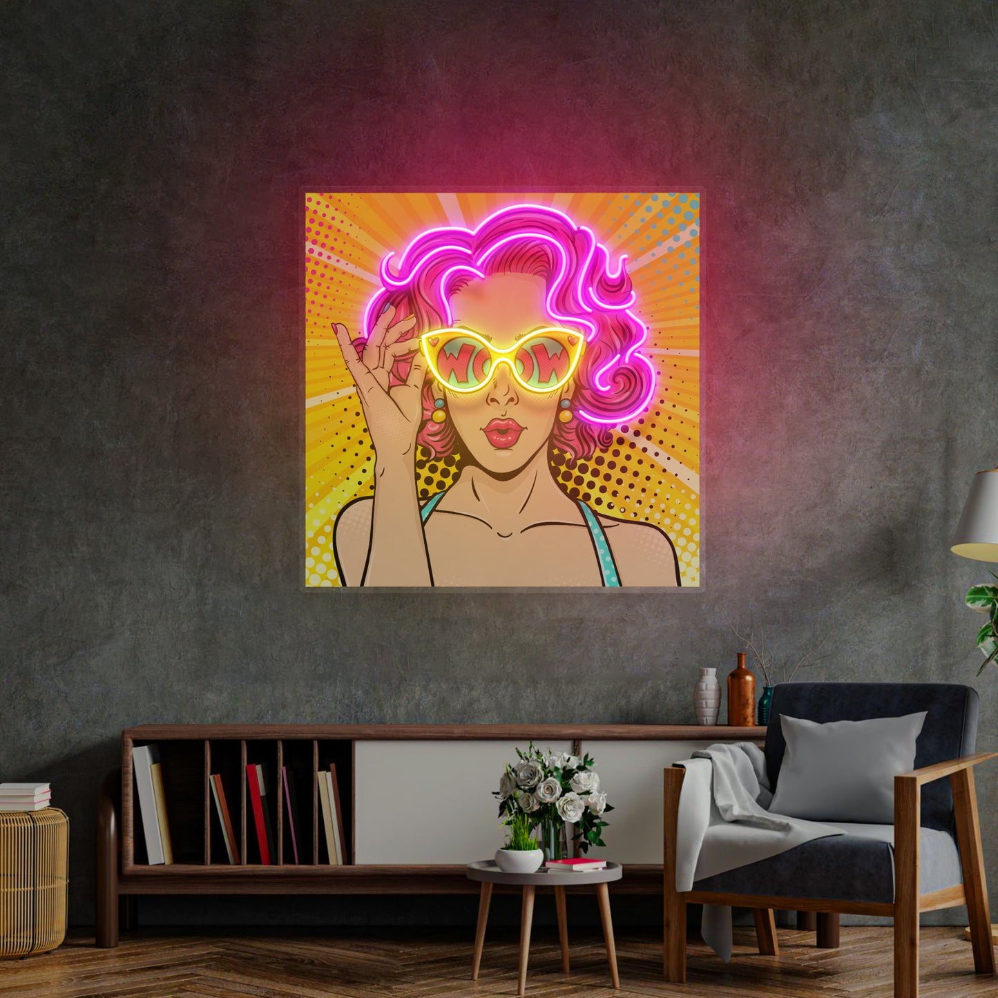 Wow Lady Pop Art Led Neon Acrylic Artwork - Neonzastudio