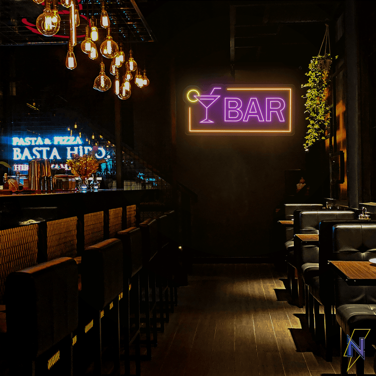 Bar with neon online lights