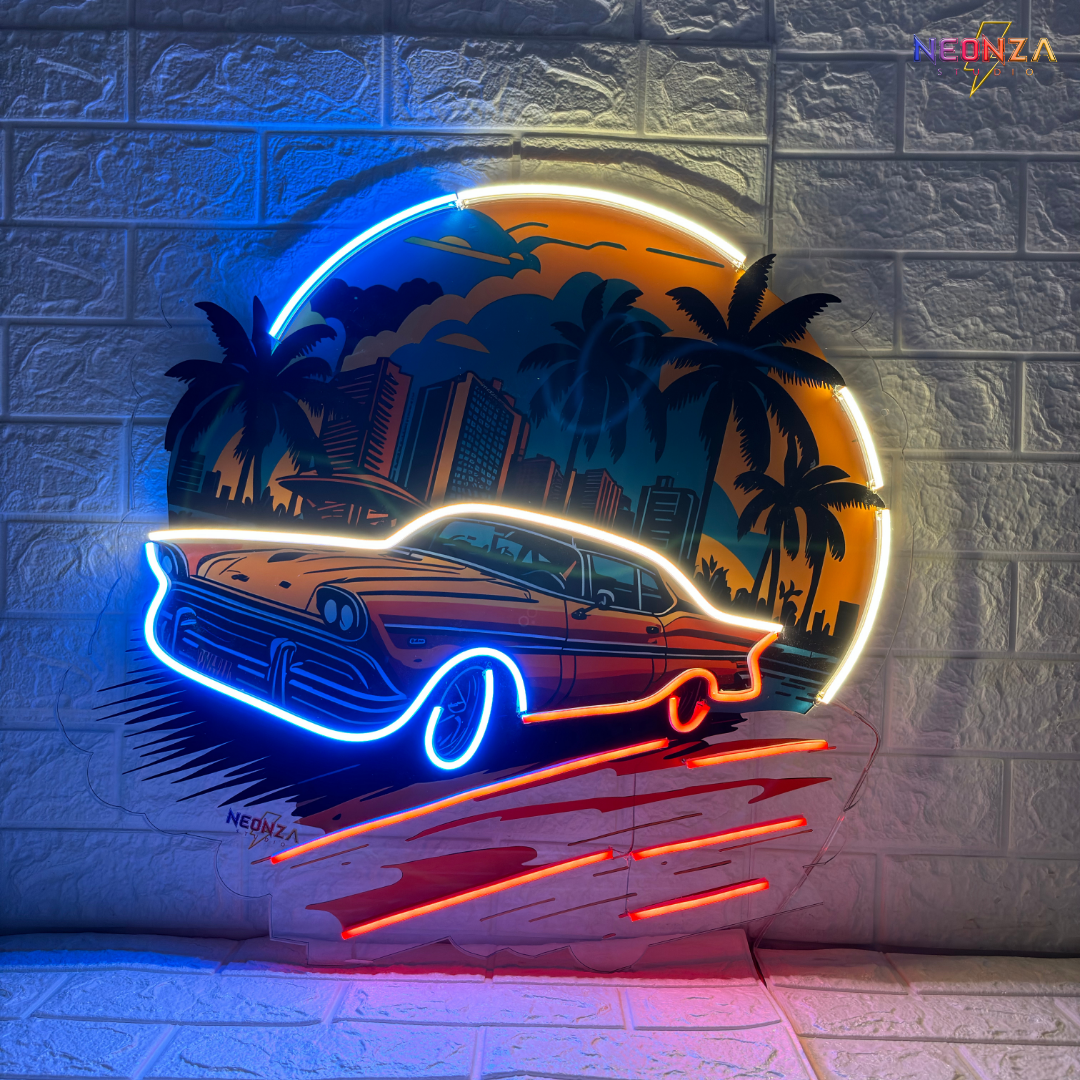 Car The Sunset LED Neon Sign Light Pop Art