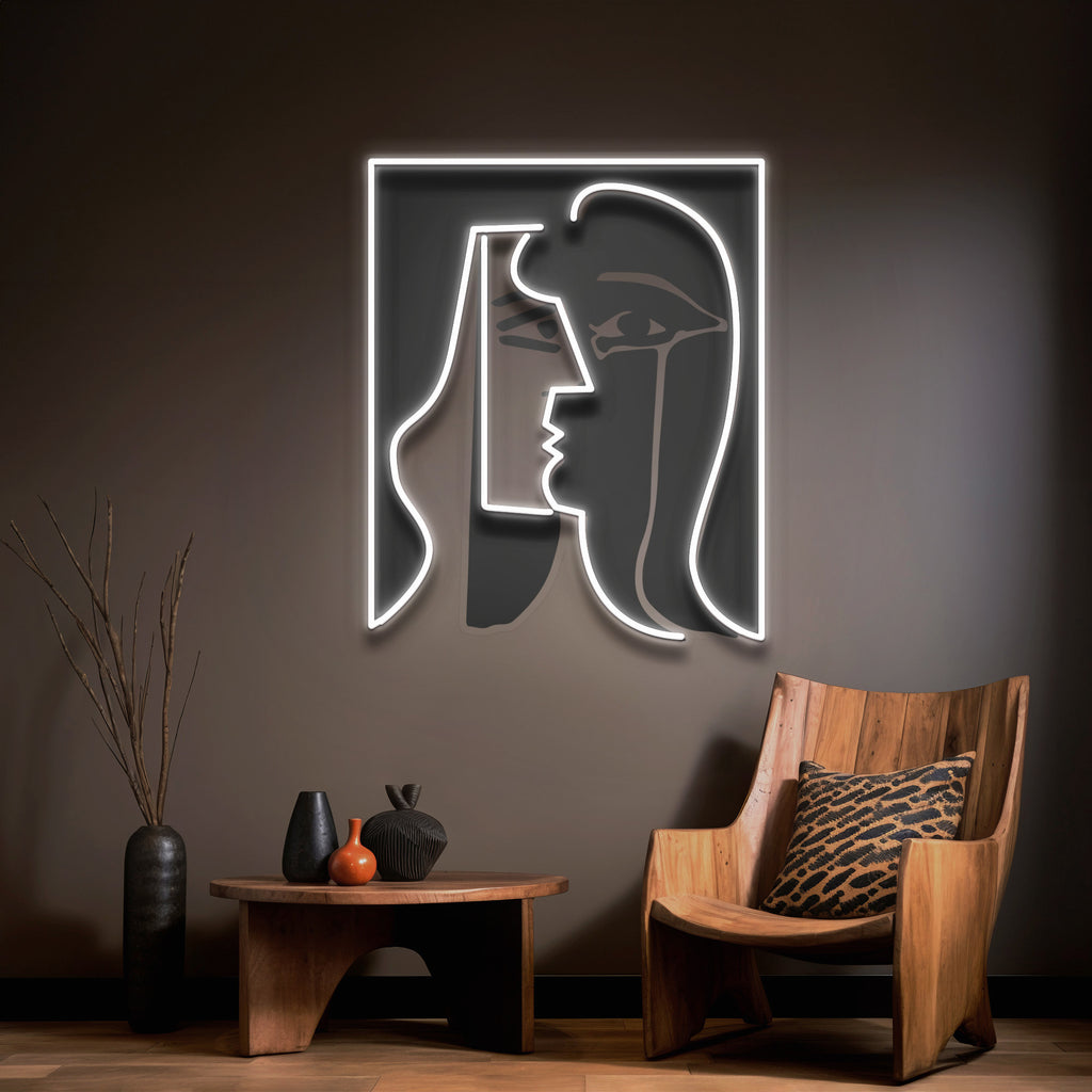 Black and White Faces Abstract Art LED Neon Sign Light