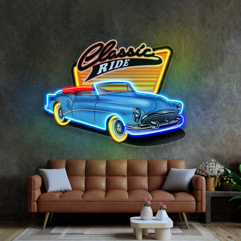 Blue Classic Car LED Neon Sign Light Pop Art