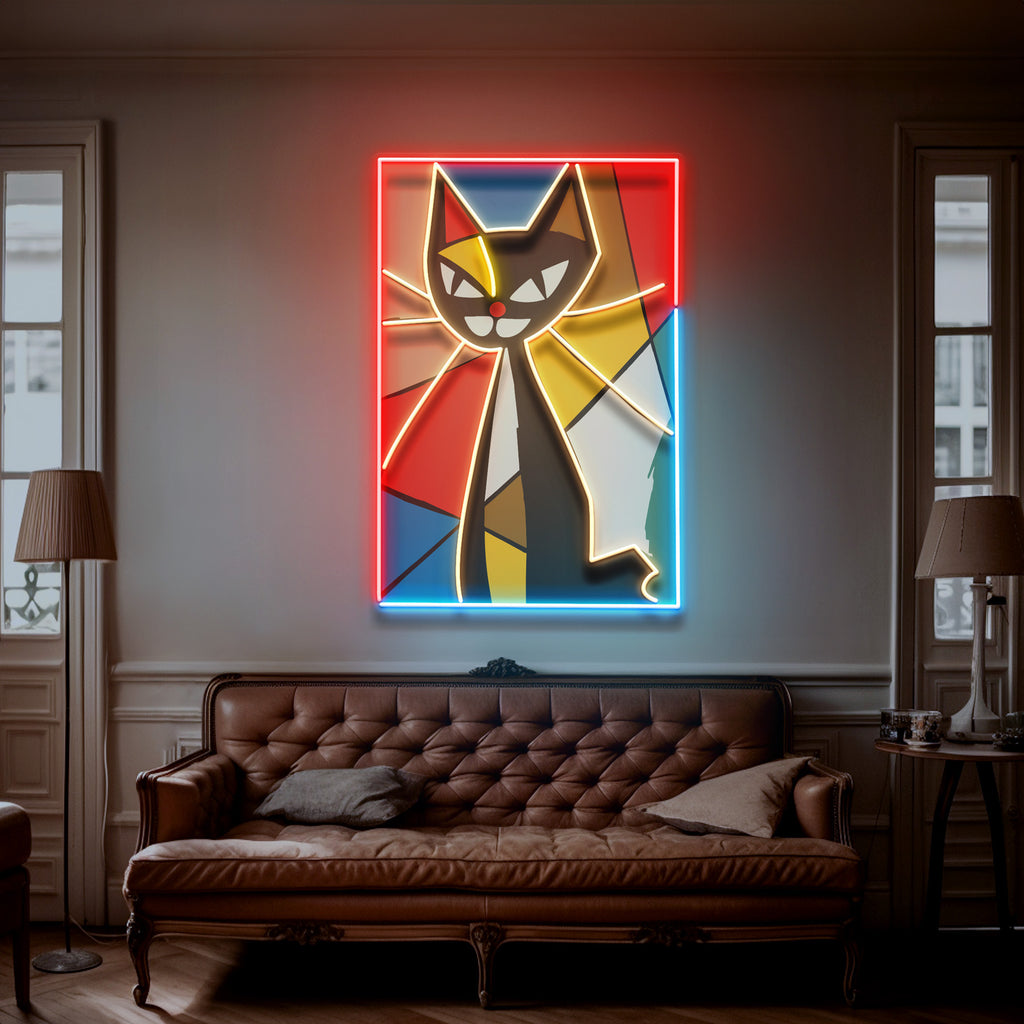 Colorful Cat Painting In Abstract Art LED Neon Sign Light