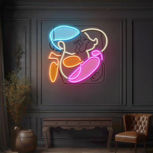 Kissing Faces With Colorful Abstract Art LED Neon Sign Light