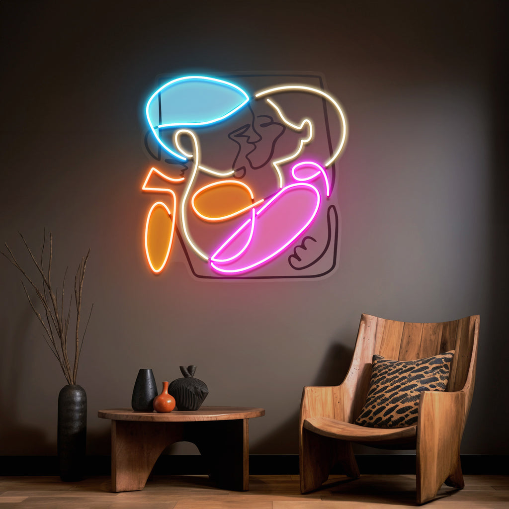Kissing Faces With Colorful Abstract Art LED Neon Sign Light