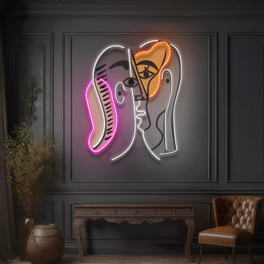 Man And Woman Faces Abstract Art LED Neon Sign Light
