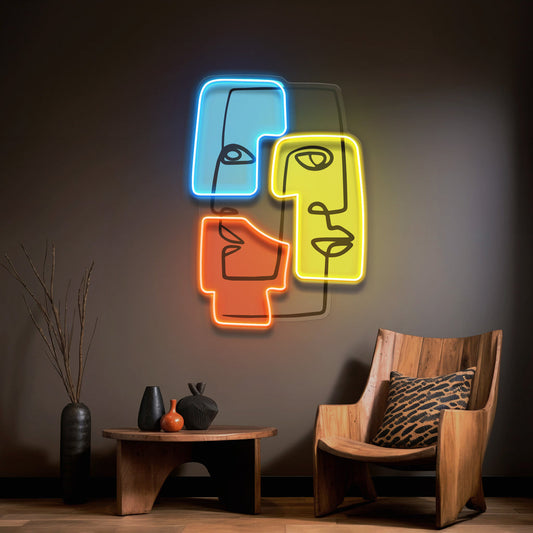 Side Profile Faces Blend Abstract Art LED Neon Sign Light