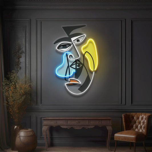 Two Grumpy Abstract Art Faces LED Neon Sign Light