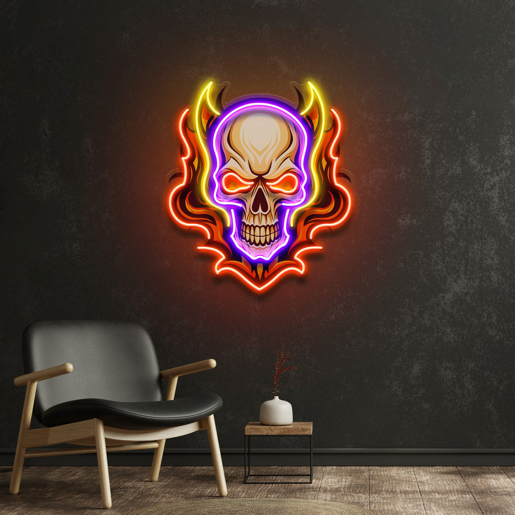 Angry Fire Skull LED Neon Sign Light Pop Art