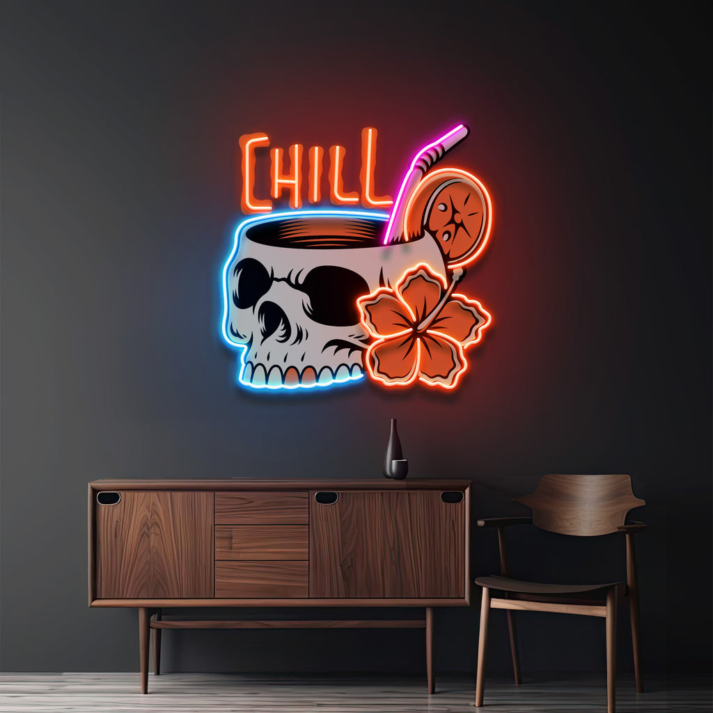 Cocktail Skull LED Neon Sign Light Pop Art