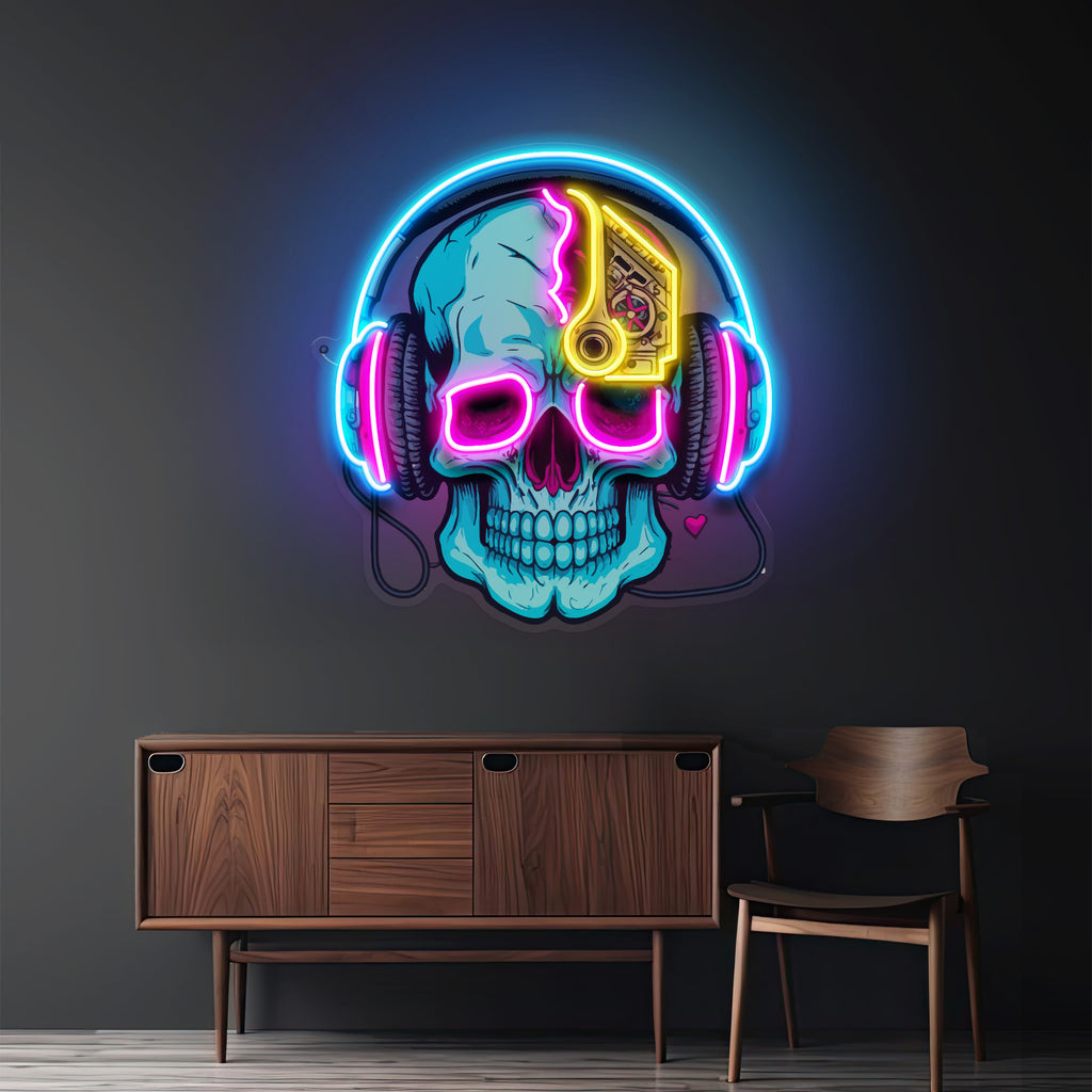Electric Headphone Skull LED Neon Sign Light Pop Art