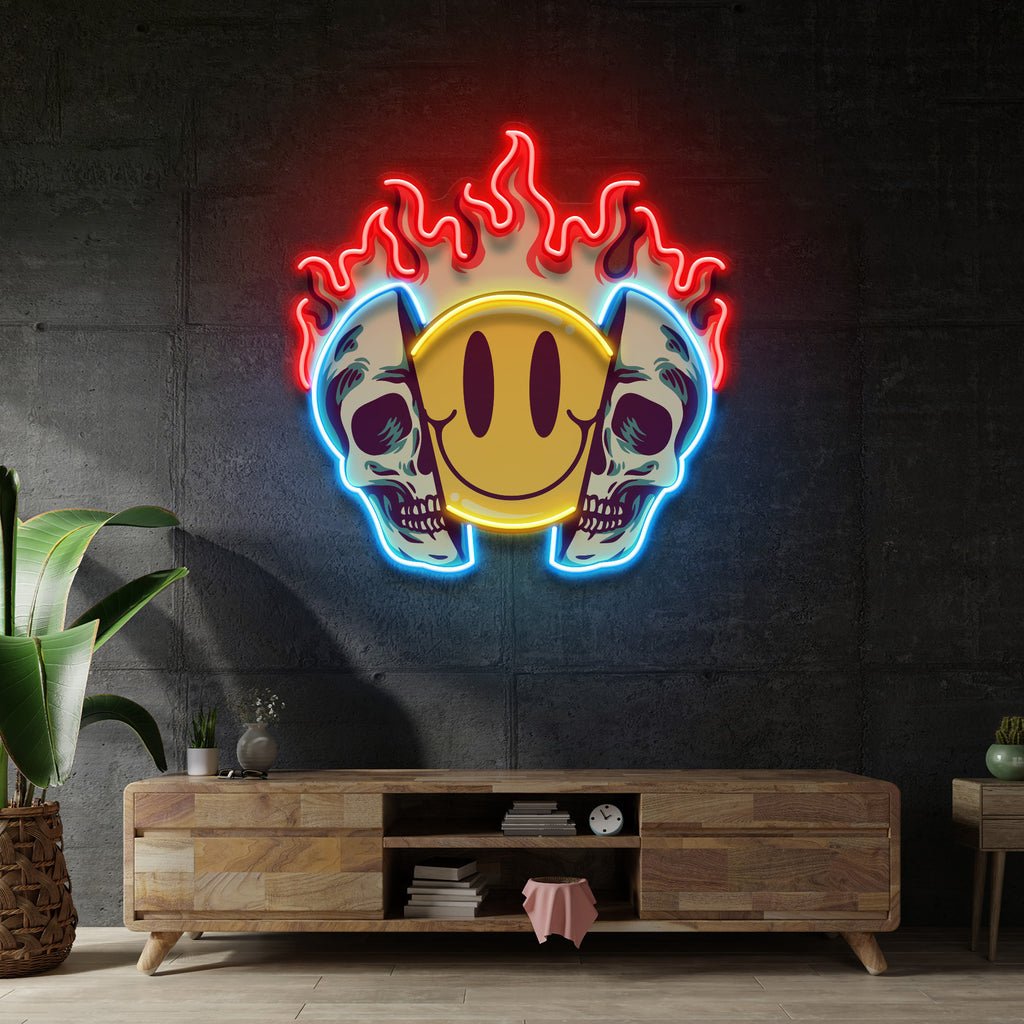 Fire Emoji Skull LED Neon Sign Light Pop Art