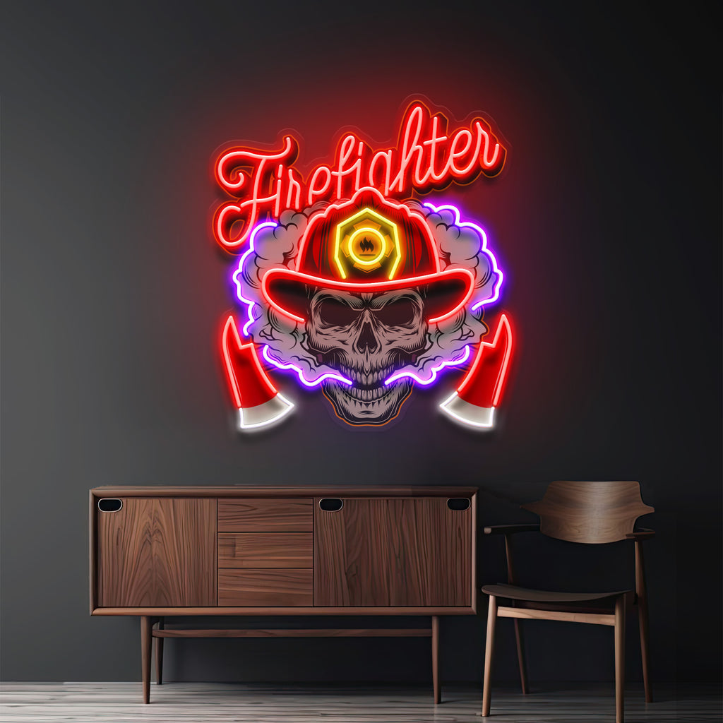 Fire Fight Skull LED Neon Sign Light Pop Art