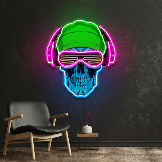 Headphone Skull LED Neon Sign Light Pop Art