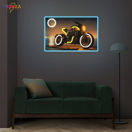 Riding-Cool-Motorcycle with moon Neonsign Artwork