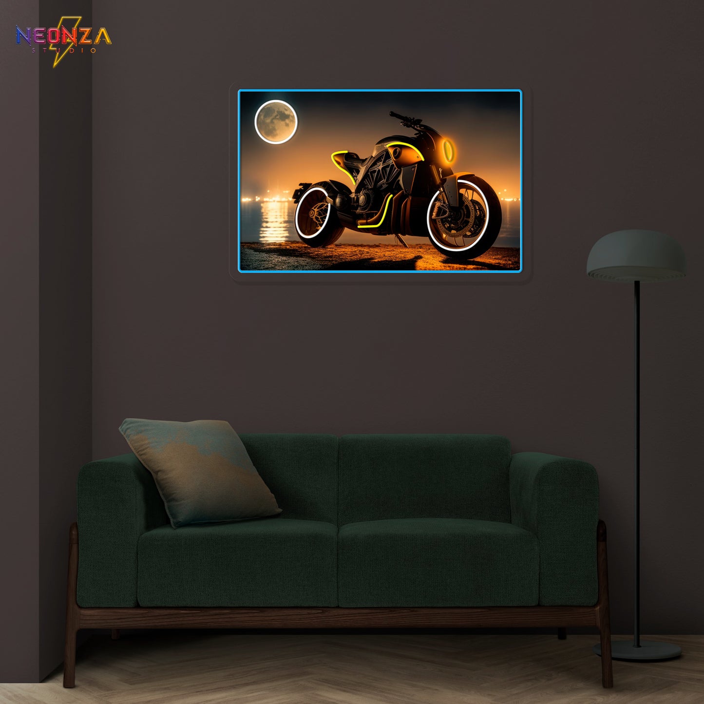 Riding-Cool-Motorcycle with moon Neonsign Artwork