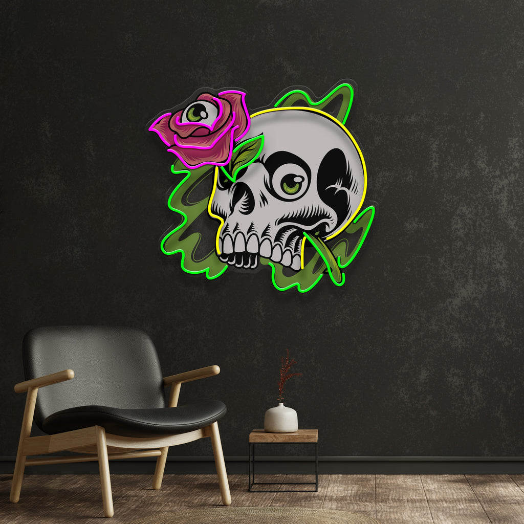 Rose And Skull LED Neon Sign Light Pop Art