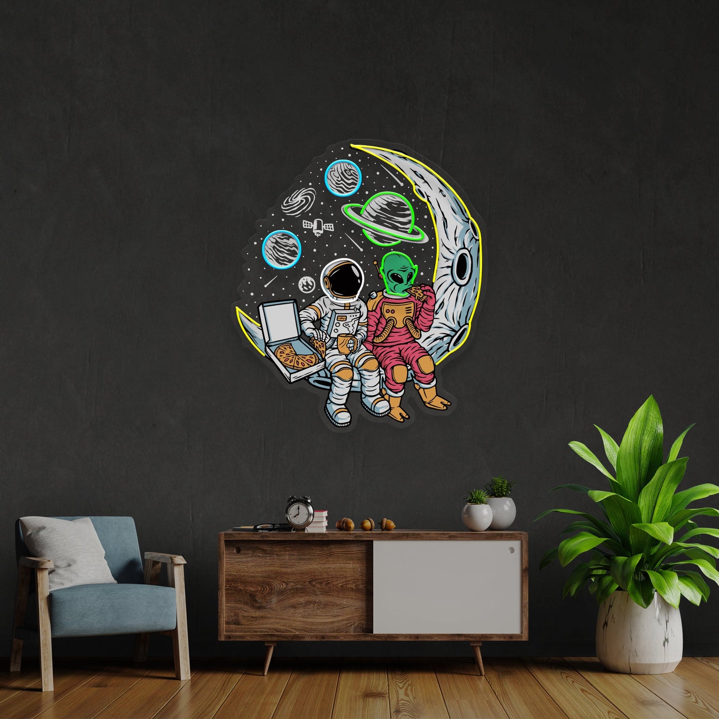 Astronaut And Alien Chill Together Pop Art Led Neon Sign Light